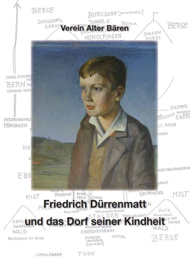 Buchcover «Friedrich Dürrenmatt und das Dorf seiner Kindheit» mit einem Selbstporträt des jungen Dürrenmatt.